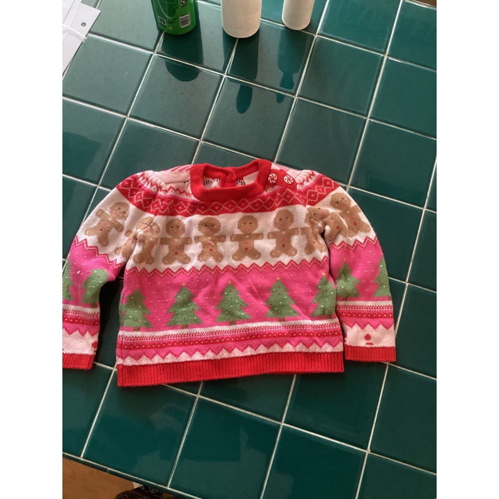 Gymboree Girls Holiday Gingerbread Christmas Tree Pink Knit Sweater 12-18M